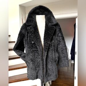 Vintage 60’s Black Faux Fur textured retro Pea Coat